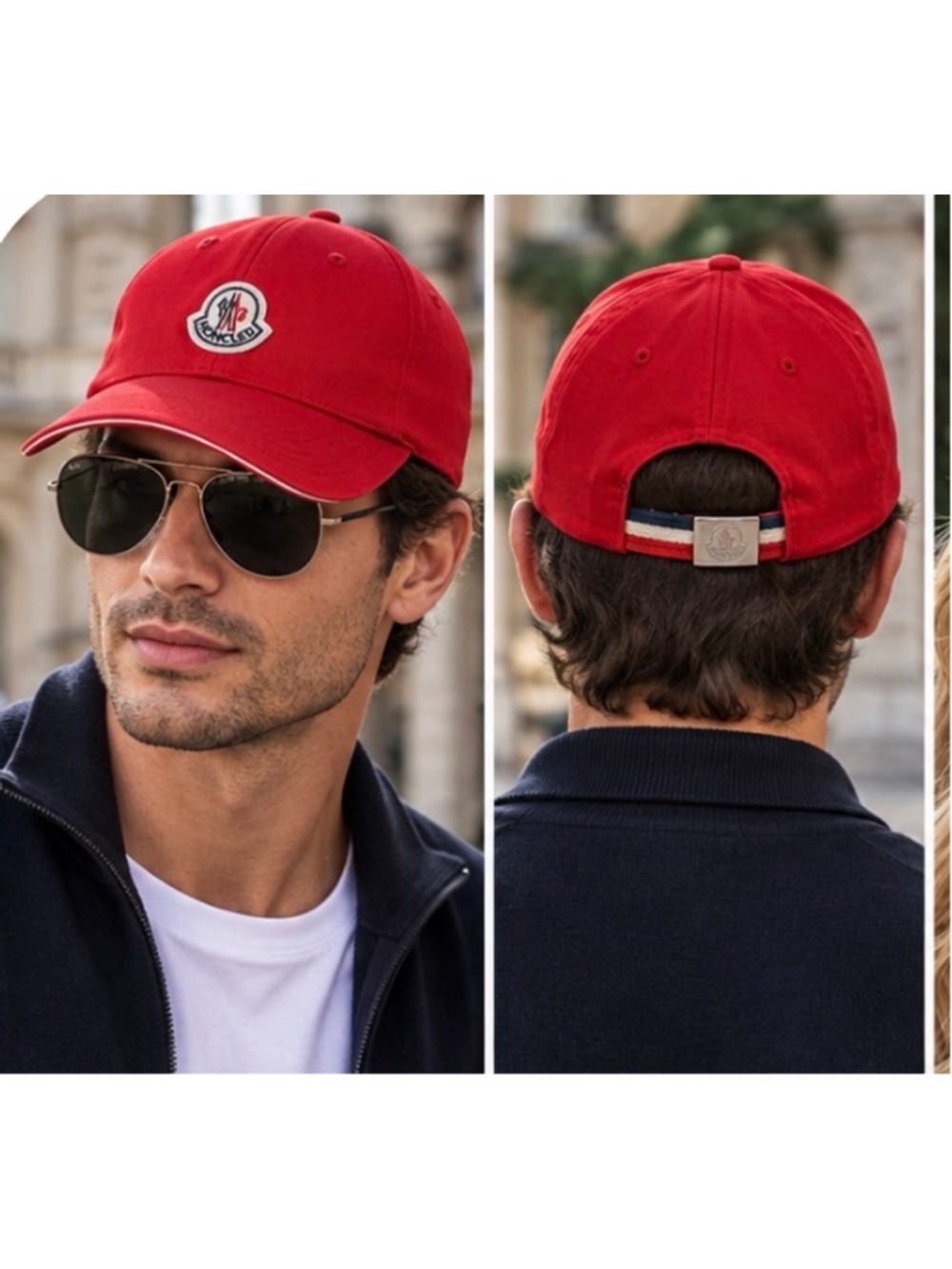 Men's Moncler Baseball Cap Hat One Size Red White Blue New!